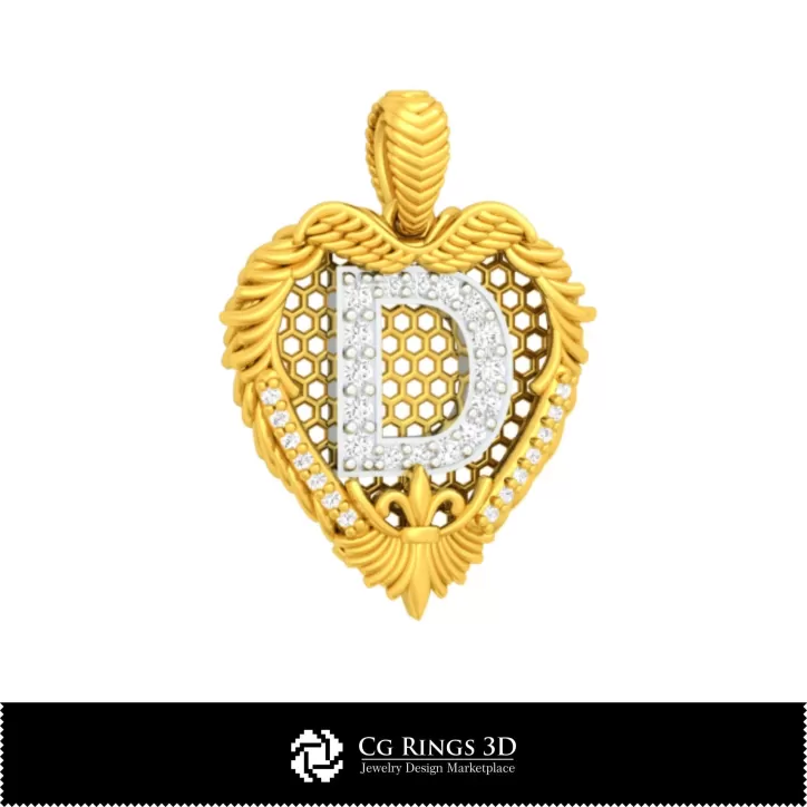 带字母 D 的 3D CAD 吊坠