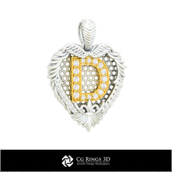 3D CAD Pendant With Letter D Home,  Jewelry 3D CAD, Pendants 3D CAD , Vintage Jewelry 3D CAD , 3D Diamond Pendants, 3D Letter Pe
