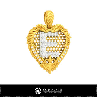 3D CAD Pendant With Letter E Home,  Jewelry 3D CAD, Pendants 3D CAD , Vintage Jewelry 3D CAD , 3D Diamond Pendants, 3D Letter Pe