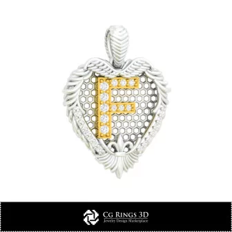 3D CAD Pendant With Letter F Home, Jewelry 3D CAD, Pendants 3D CAD , Vintage Jewelry 3D CAD , 3D Diamond Pendants, 3D Letter Pe