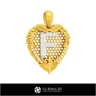 3D CAD Pendant With Letter F Home, Jewelry 3D CAD, Pendants 3D CAD , Vintage Jewelry 3D CAD , 3D Diamond Pendants, 3D Letter Pe