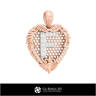 3D CAD Pendant With Letter F Home, Bijoux 3D CAO, Pendentifs 3D CAO, Bijoux Vintage 3D CAO, Pendentifs Diamant 3D, Pendentifs Le