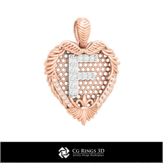 3D CAD Pendant With Letter F Home,  Jewelry 3D CAD, Pendants 3D CAD , Vintage Jewelry 3D CAD , 3D Diamond Pendants, 3D Letter Pe