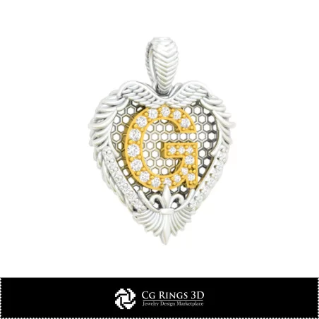 Pendentif 3D CAO avec lettre G Maison, Bijoux 3D CAO, Pendentifs 3D CAO, Bijoux vintage 3D CAO, Pendentifs diamant 3D, Lettre