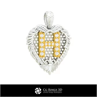 3D CAD Pendant With Letter H Home, Jewelry 3D CAD, Pendants 3D CAD , Vintage Jewelry 3D CAD , 3D Diamond Pendants, 3D Letter Pe