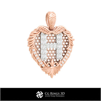 3D CAD Pendant With Letter H Home,  Jewelry 3D CAD, Pendants 3D CAD , Vintage Jewelry 3D CAD , 3D Diamond Pendants, 3D Letter Pe