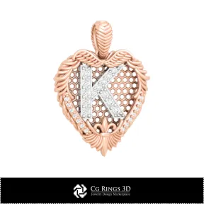 3D CAD Pendant With Letter K Home, Jewelry 3D CAD, Pendants 3D CAD , 3D Letter Pendants