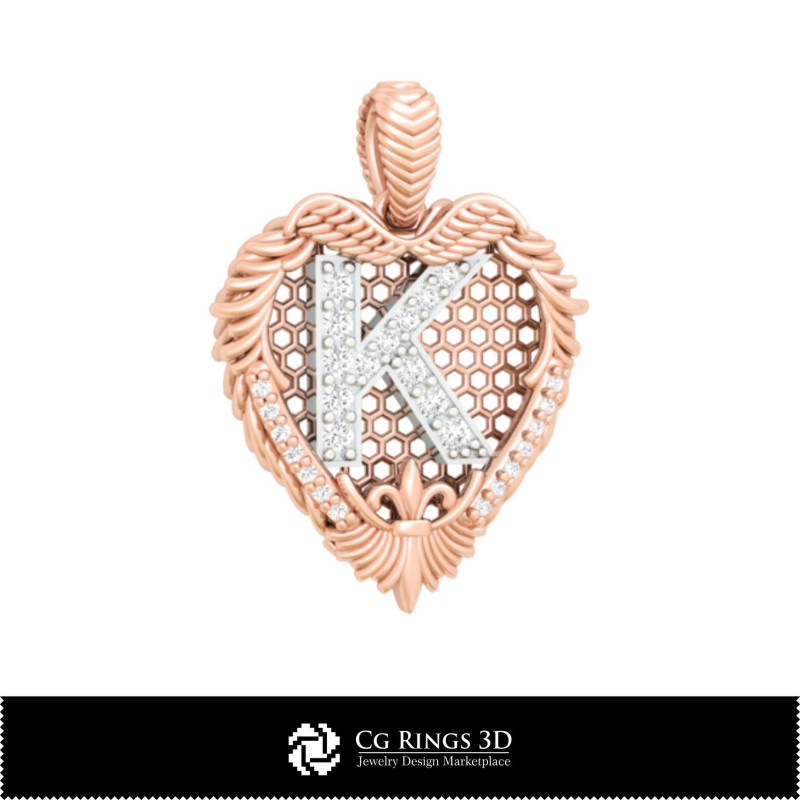 3D CAD Pendant With Letter K Home,  Jewelry 3D CAD, Pendants 3D CAD , 3D Letter Pendants