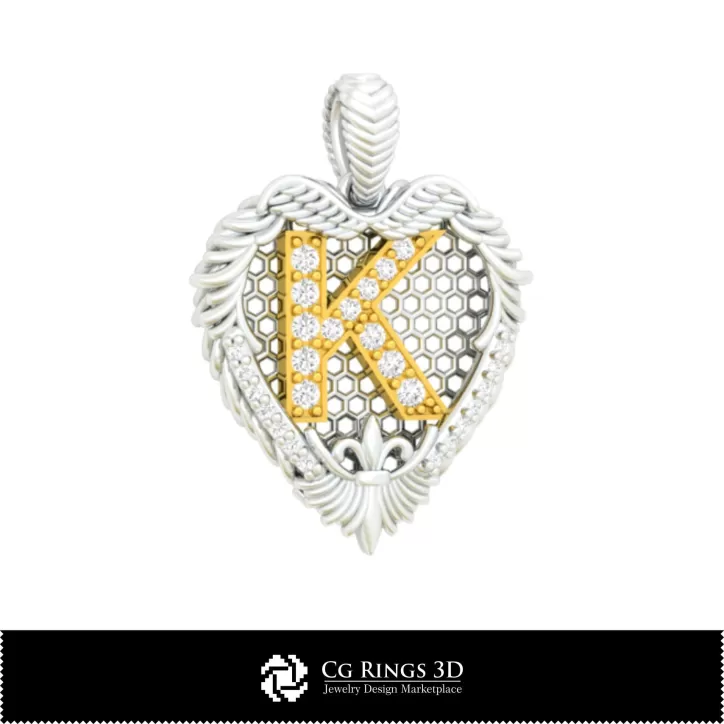带字母K的3D CAD 吊坠