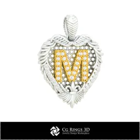 Pendant With Letter M - 3D CAD Home,  Jewelry 3D CAD, Pendants 3D CAD , 3D Letter Pendants