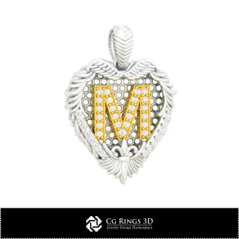 Pendant With Letter M - 3D CAD Home, Bijoux 3D CAO, Pendentifs 3D CAO, Pendentifs Lettre 3D