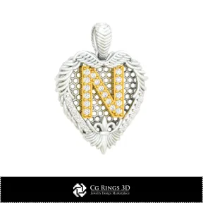 Pendant With Letter N - 3D CAD Home, Jewelry 3D CAD, Pendants 3D CAD , 3D Letter Pendants