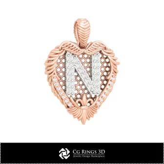 Pendant With Letter N - 3D CAD Home, Bijoux 3D CAO, Pendentifs 3D CAO, Pendentifs Lettre 3D