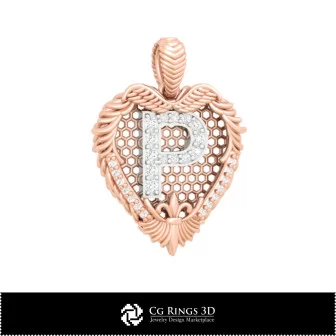 Pendant With Letter P - 3D CAD Home, Bijuterii 3D , Pandative 3D CAD, Pandativ cu Litere 3D 