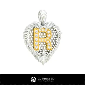 Pendant With Letter R - 3D CAD Home, Jewelry 3D CAD, Pendants 3D CAD , 3D Letter Pendants