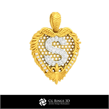 Pendant With Letter S - 3D CAD Home, Bijoux 3D CAO, Pendentifs 3D CAO, Pendentifs Lettre 3D