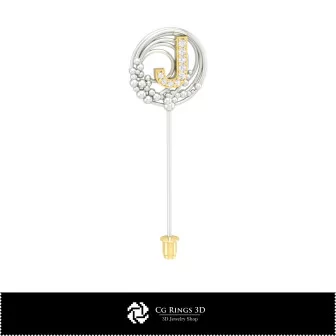 3D-Brosche mit Buchstabe J Home, Schmuck 3D-CAD, Broschen 3D-CAD, 3D-Anstecknadel