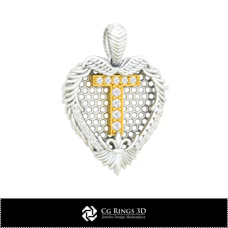 Pendant With Letter T - 3D CAD Home, Bijoux 3D CAO, Pendentifs 3D CAO, Pendentifs Lettre 3D