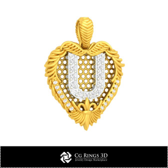 Pendant With Letter U - 3D CAD Home, Bijoux 3D CAO, Pendentifs 3D CAO, Pendentifs Lettre 3D