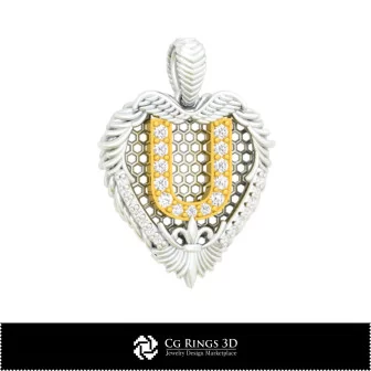 Pendant With Letter U - 3D CAD Home, Bijoux 3D CAO, Pendentifs 3D CAO, Pendentifs Lettre 3D