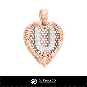 Pendant With Letter U - 3D CAD Home,  Jewelry 3D CAD, Pendants 3D CAD , 3D Letter Pendants