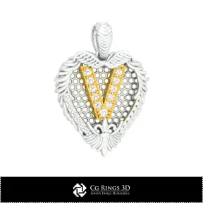 Pendentif avec lettre V - 3D CAO Maison, Bijouterie 3D CAO, Pendentifs 3D CAO, Pendentifs lettre 3D