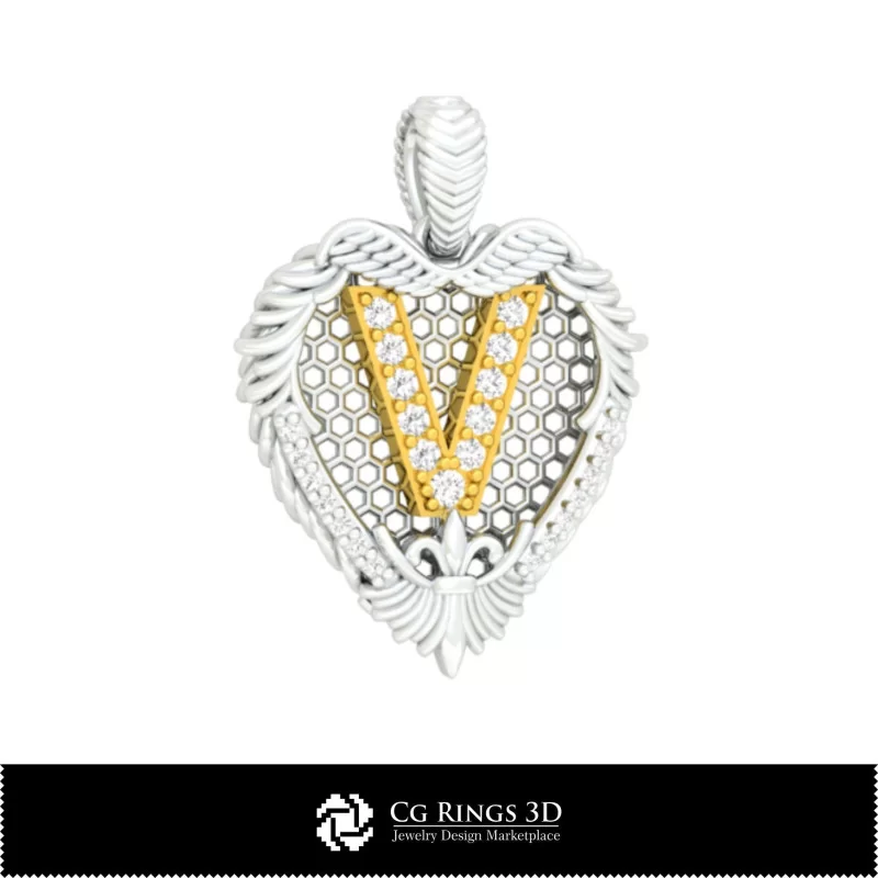 Pendant With Letter V - 3D CAD Home, Bijoux 3D CAO, Pendentifs 3D CAO, Pendentifs Lettre 3D