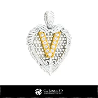 Pendentif avec lettre V - 3D CAO Maison, Bijouterie 3D CAO, Pendentifs 3D CAO, Pendentifs lettre 3D
