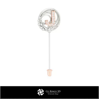 Broche 3D avec lettre J Maison, Bijoux CAO 3D, Broches CAO 3D, Broche-épinglette 3D