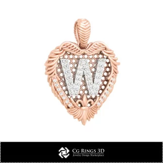 Pendant With Letter W - 3D CAD Home, Bijoux 3D CAO, Pendentifs 3D CAO, Pendentifs Lettre 3D