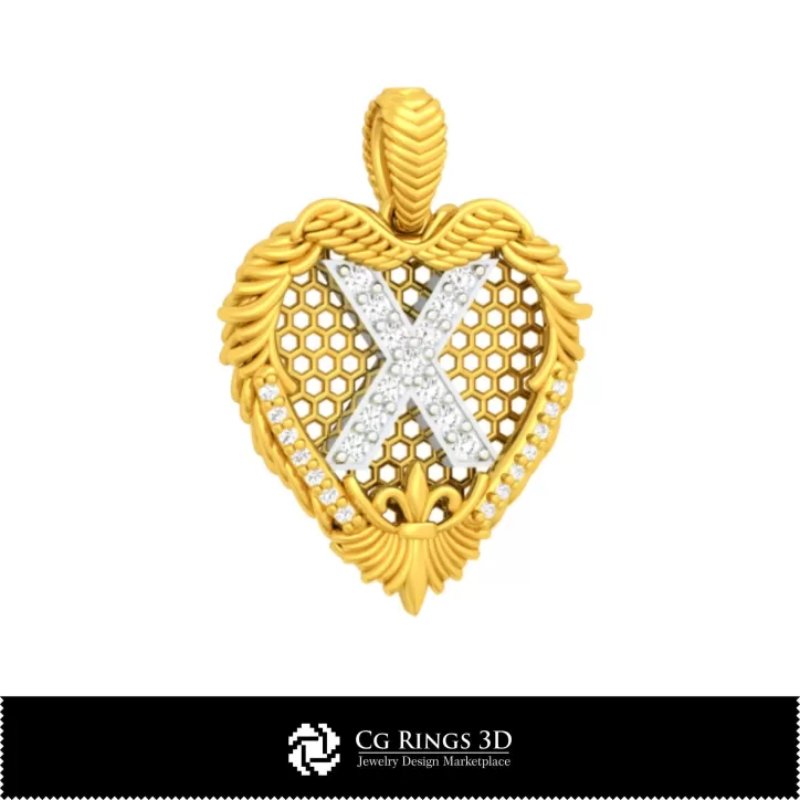 带字母 X 的吊坠 - 3D CAD