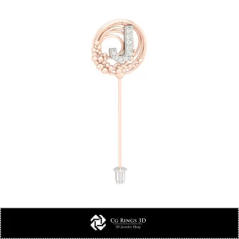 Broche 3D con letra J Hogar, Joyería 3D CAD, Broches 3D CAD, Alfiler de solapa broche 3D