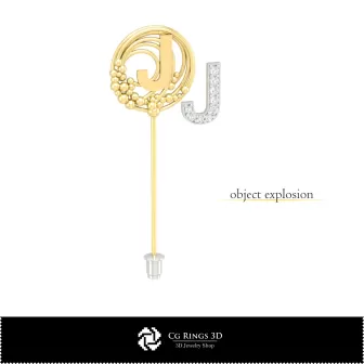 Broche 3D avec lettre J Maison, Bijoux CAO 3D, Broches CAO 3D, Broche-épinglette 3D