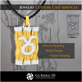 Taurus Zodiac Pendant - 3D CAD Home, Bijoux 3D CAO, Pendentifs 3D CAO, Pendentifs Diamant 3D, Pendentifs du Zodiaque 3D