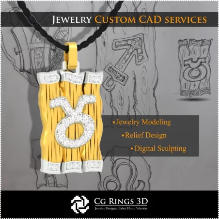 Taurus Zodiac Pendant - 3D CAD Home, Jewelry 3D CAD, Pendants 3D CAD , 3D Diamond Pendants, 3D Zodiac Pendants