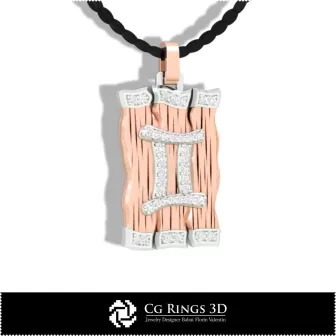 Pendentif Gémeaux - CAO 3D pour la maison, CAO 3D de bijoux, CAO 3D de pendentifs, Pendentifs diamant 3D, Pendentifs zodiaque 3D