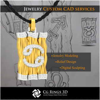 Cancer Zodiac Pendant-Jewelry 3D CAD Home,  Jewelry 3D CAD, Pendants 3D CAD , 3D Diamond Pendants, 3D Zodiac Pendants