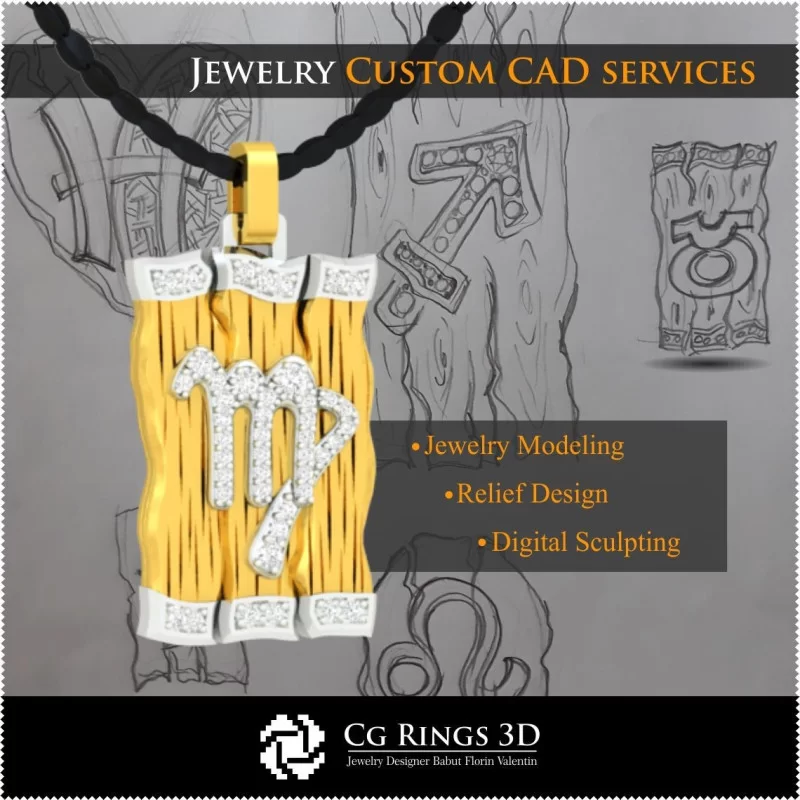 Virgo Zodiac Pendant - 3D CAD Home, Jewelry 3D CAD, Pendants 3D CAD , 3D Diamond Pendants, 3D Zodiac Pendants