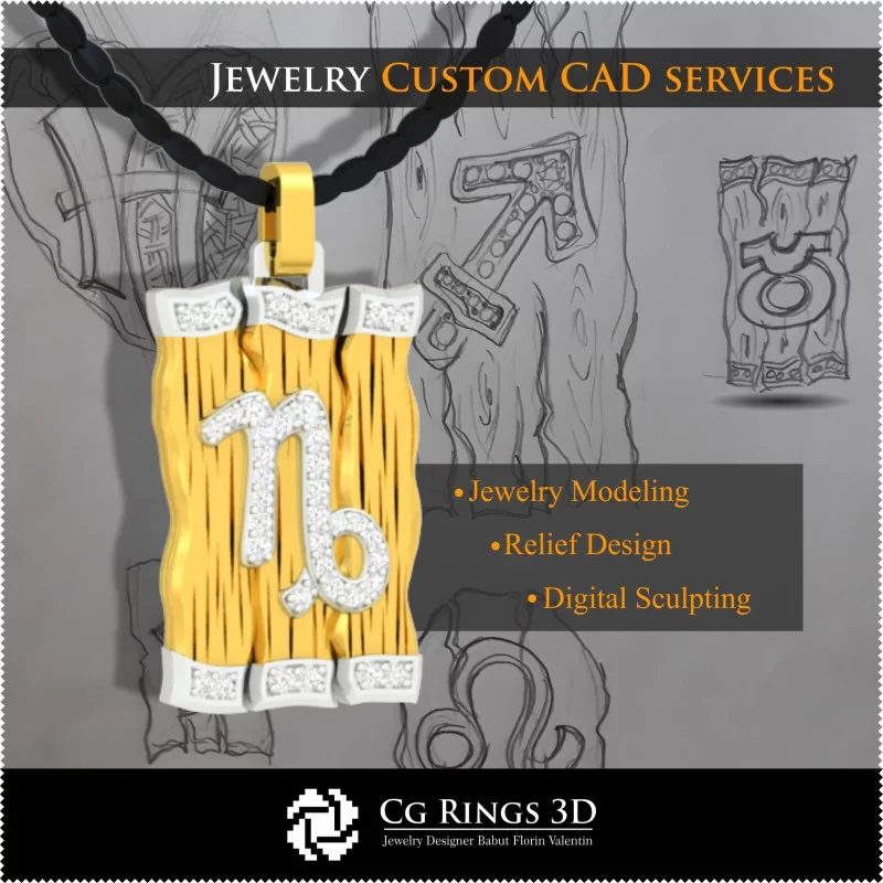 Capricorn Zodiac Pendant - 3D CAD Home, Jewelry 3D CAD, Pendants 3D CAD , 3D Diamond Pendants, 3D Zodiac Pendants