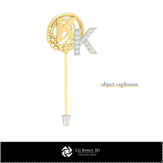 3D Brooch With Letter K Home,  Jewelry 3D CAD, Brooches 3D CAD , 3D Brooch Stick Pin