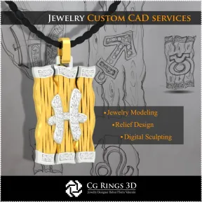 Pisces Zodiac Pendant - 3D CAD Home,  Jewelry 3D CAD, Pendants 3D CAD , 3D Diamond Pendants, 3D Zodiac Pendants