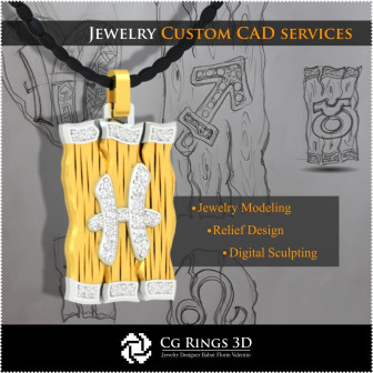 Pisces Zodiac Pendant - 3D CAD Home, Bijoux 3D CAO, Pendentifs 3D CAO, Pendentifs Diamant 3D, Pendentifs du Zodiaque 3D