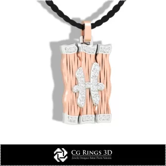 Pisces Zodiac Pendant - 3D CAD Home, Bijoux 3D CAO, Pendentifs 3D CAO, Pendentifs Diamant 3D, Pendentifs du Zodiaque 3D