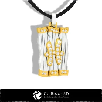 Pisces Zodiac Pendant - 3D CAD Home, Bijoux 3D CAO, Pendentifs 3D CAO, Pendentifs Diamant 3D, Pendentifs du Zodiaque 3D