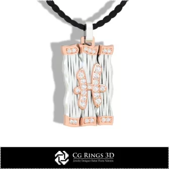 Pisces Zodiac Pendant - 3D CAD Home, Bijoux 3D CAO, Pendentifs 3D CAO, Pendentifs Diamant 3D, Pendentifs du Zodiaque 3D