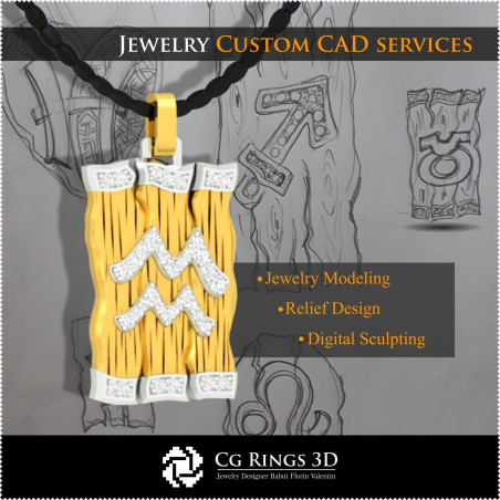Aquarius Zodiac Pendant - 3D CAD Home,  Jewelry 3D CAD, Pendants 3D CAD , 3D Diamond Pendants, 3D Zodiac Pendants