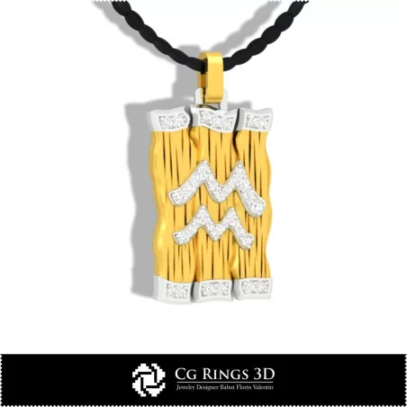 Pendentif Signe du Zodiaque Verseau - CAO 3D