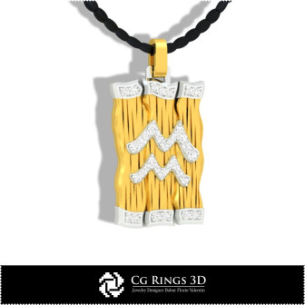 Aquarius Zodiac Pendant - 3D CAD Home, Bijoux 3D CAO, Pendentifs 3D CAO, Pendentifs Diamant 3D, Pendentifs du Zodiaque 3D