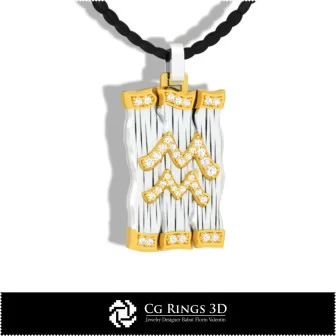 Aquarius Zodiac Pendant - 3D CAD Home, Bijuterii 3D , Pandative 3D CAD, Pandativ cu Diamante 3D , Pandativ cu Zodii 3D