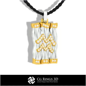 Pendentif Signe du Verseau - CAO 3D Maison, Bijoux CAO 3D, Pendentifs CAO 3D, Pendentifs Diamant 3D, Pendentifs Zodiaque 3D